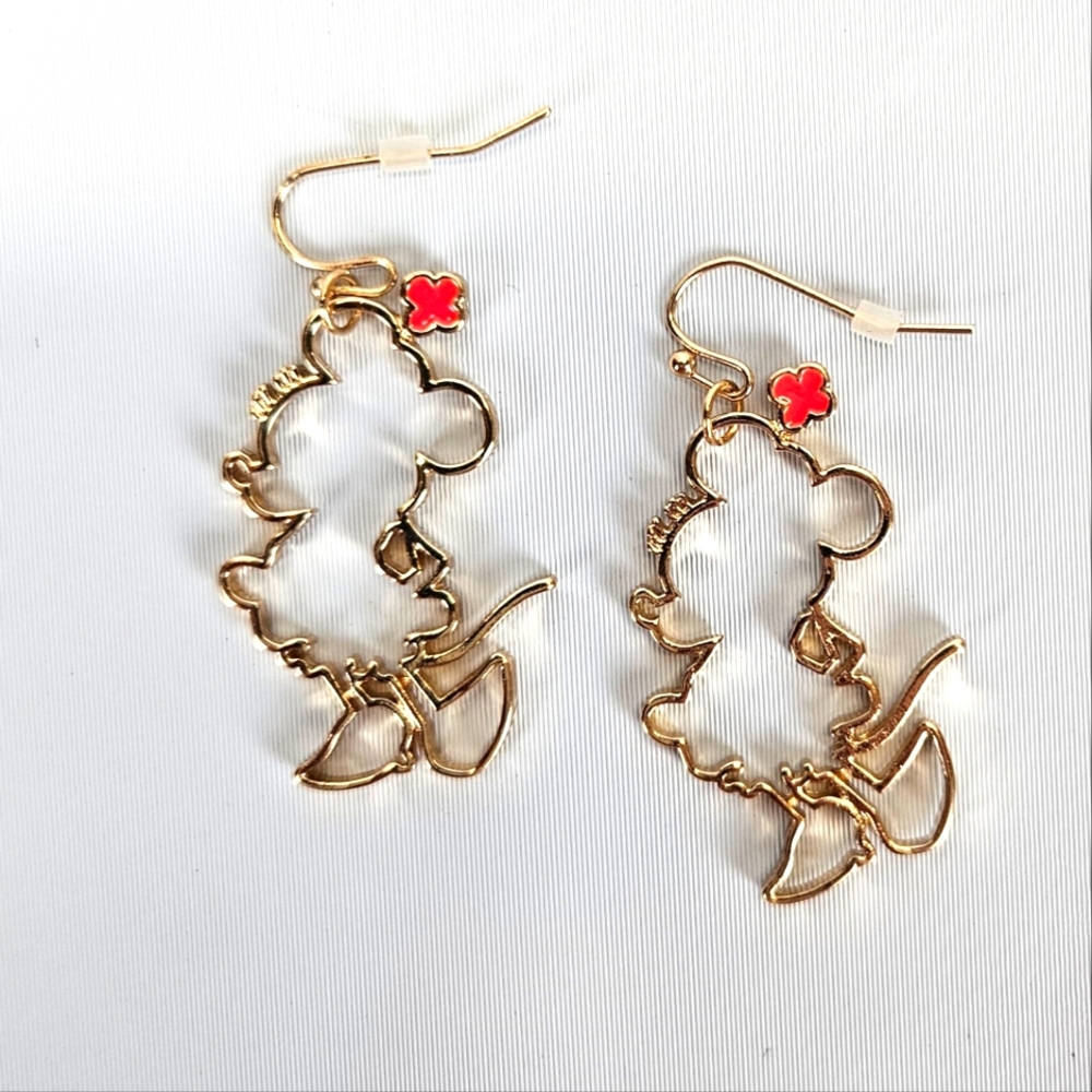 Minnie Mouse Dangling Earrings Outline Gold Colored